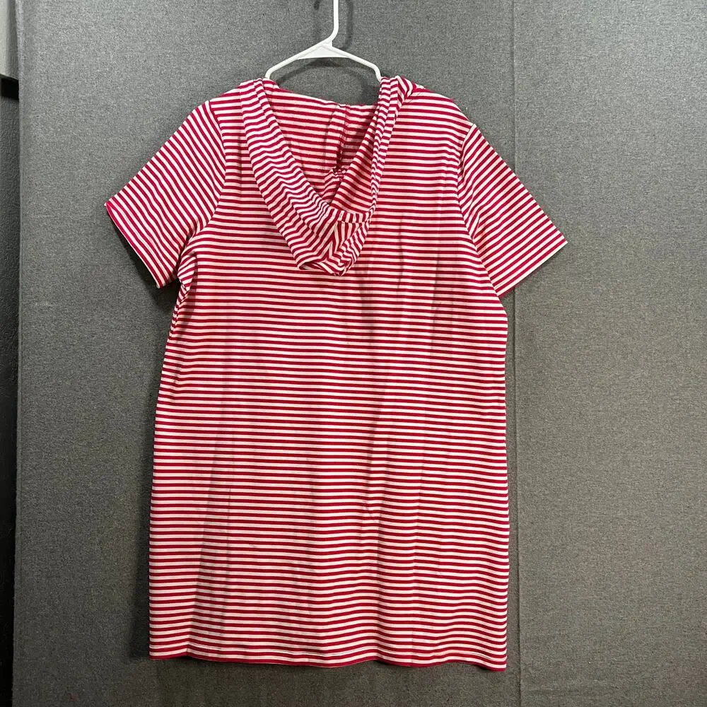 Denim & Co. Beach French Terry Hooded Cover-Up with Pockets Red Size Large - Picture 2 of 11